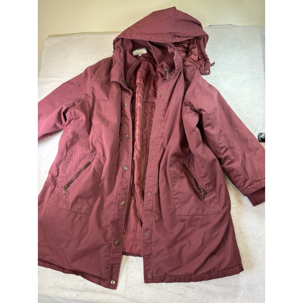 Woman Within Women's 3X Hooded Parks Jacket Maroon Coat Quilted Lining Warm